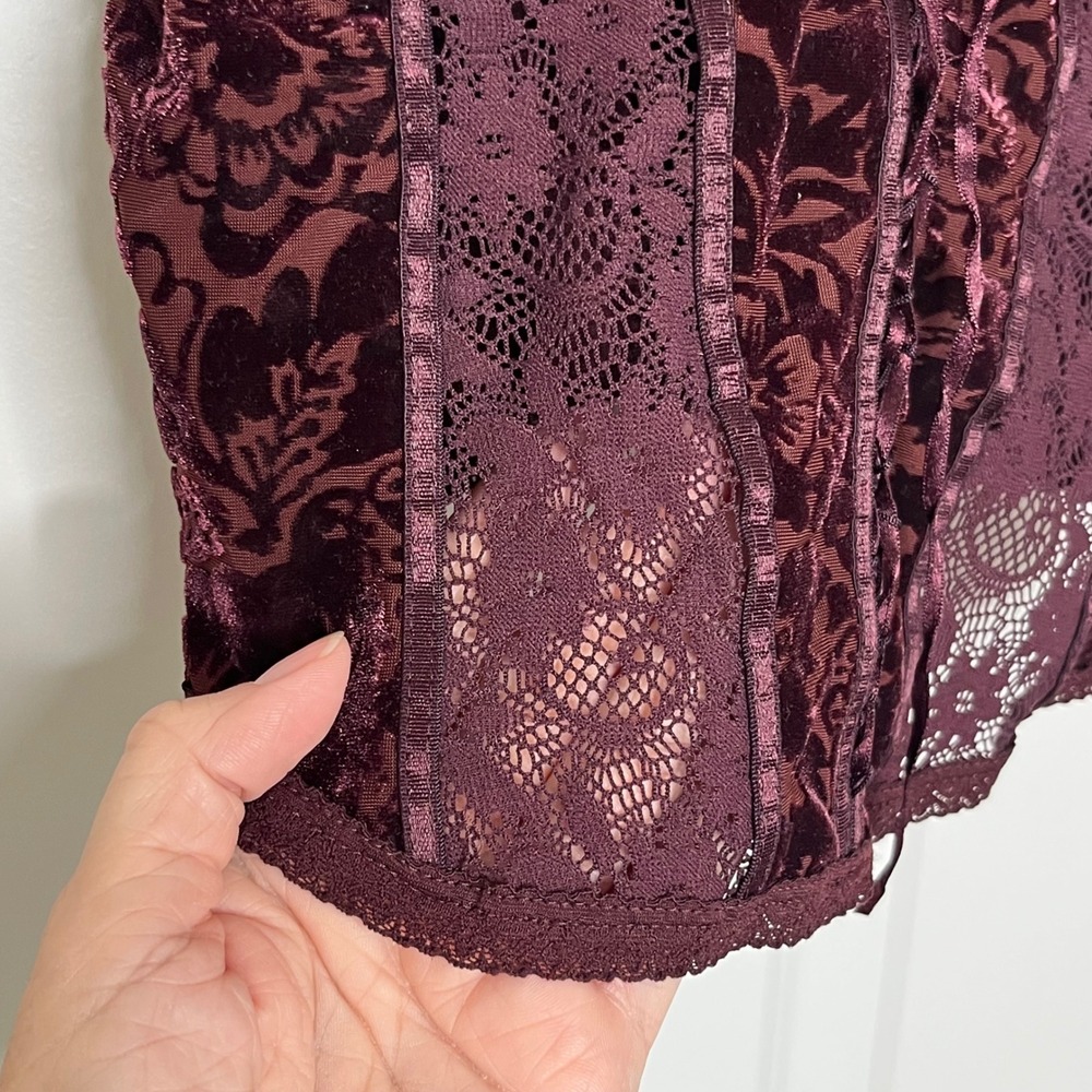 Express Velvet Burnout Corset Lace Cami Top Plum Y2K Size Small - Picture 6 of 13